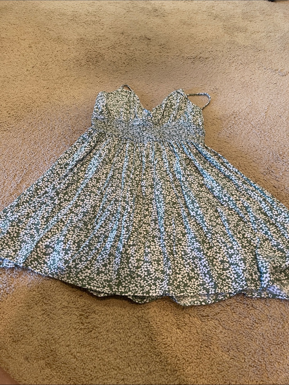 Wildfox Olive Green Floral Smocked Mini Dress